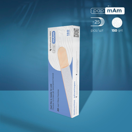 Pap mAm Disposable Straight File Sleeve w/wood Base 150 grit 25pcs