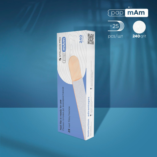 Pap mAm Disposable Straight File Sleeve w/wood Base 240grit 25pcs
