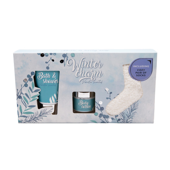 Ensemble Cadeau de Bain Charme d'Hiver avec une Paire de Chaussettes Chaudes et Confortables