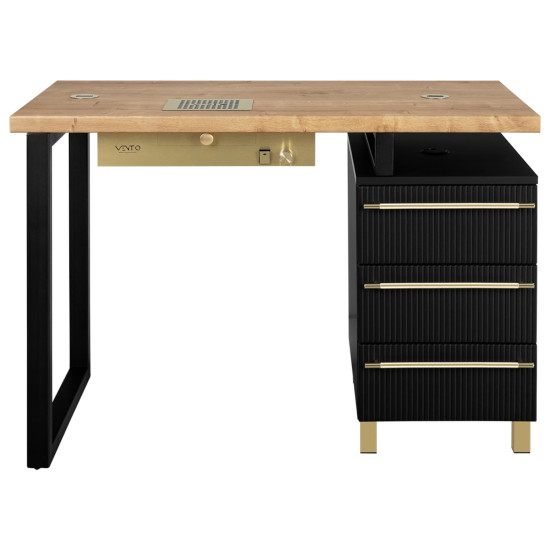 Table de Manucure Essenza BLACK/GOLD - 120 cm (Avec 3 tiroirs et extracteur de poussière intégré)