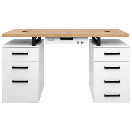 Table de Manucure Moderne Duo BOIS/BLANC 140cm (Avec 4+3 tiroirs et extracteur de poussière intégré)