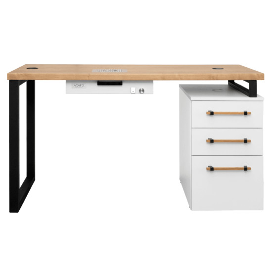 Table de Manucure Moderne BOIS/BLANC 120cm (3 tiroirs + absorbeur de poussière)