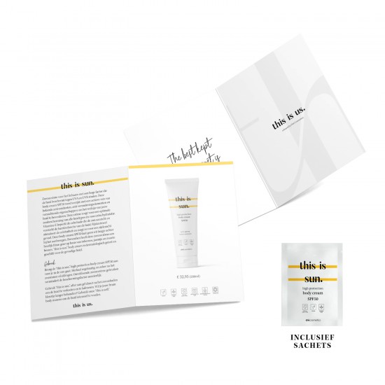 Body Cream SPF50 Promokaartjes 10st. met sachet - this is sun.